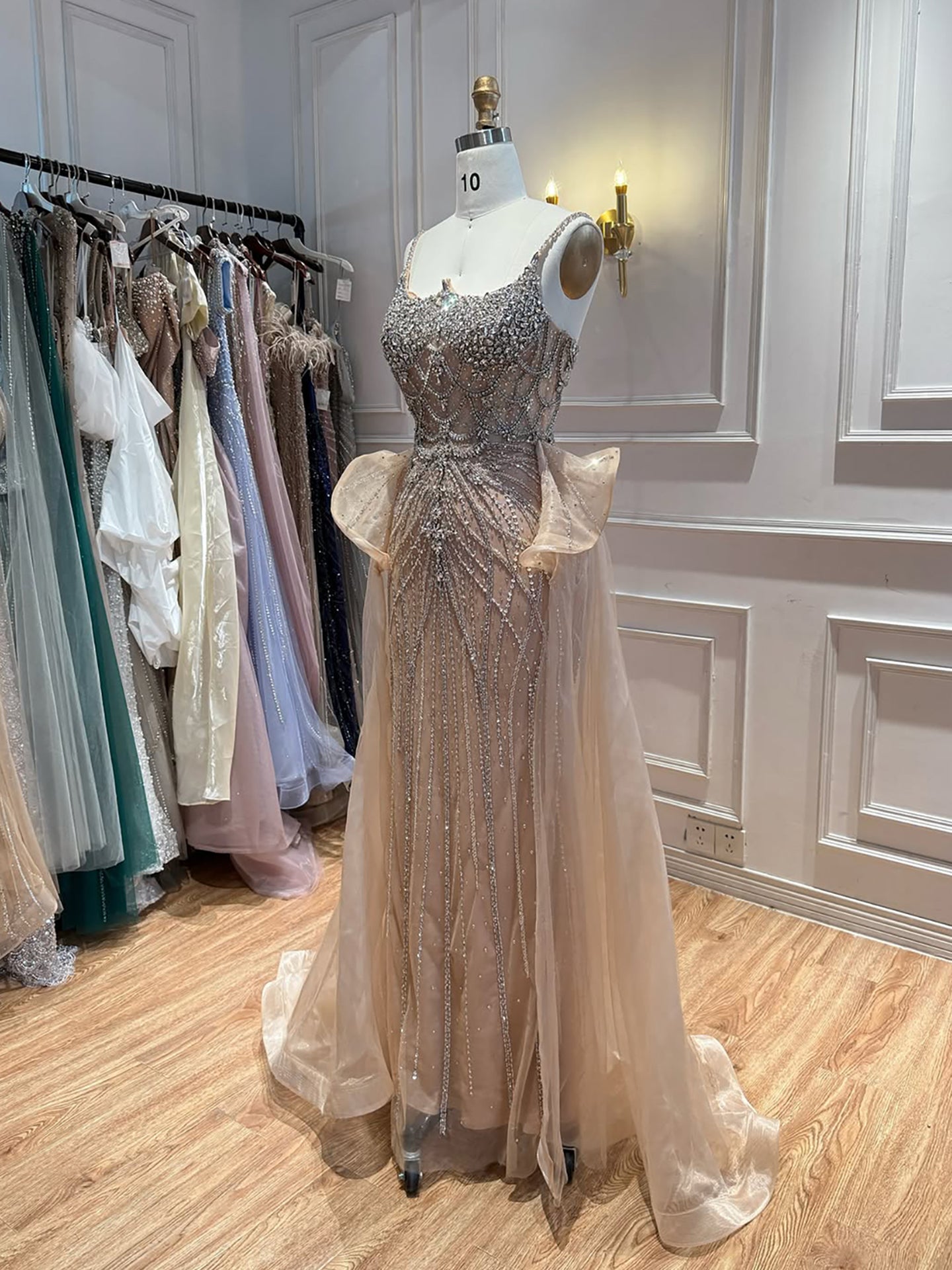 Luxury Caramel Crystal Beaded Spaghetti Strap Mermaid Evening Dress LA72810A SERENE HILL