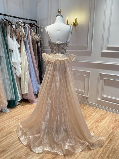 Luxury Caramel Crystal Beaded Spaghetti Strap Mermaid Evening Dress LA72810A SERENE HILL