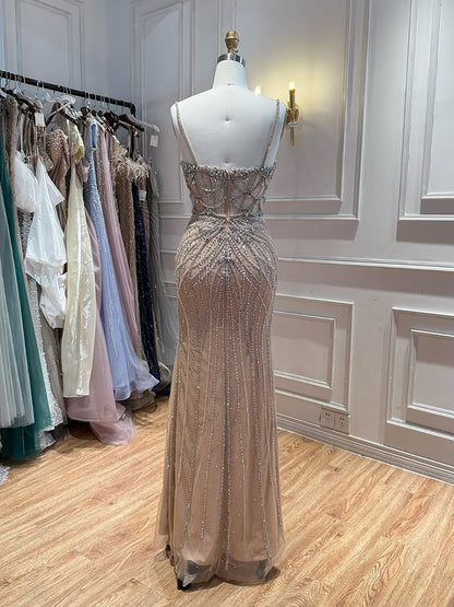 Luxury Caramel Crystal Beaded Spaghetti Strap Mermaid Evening Dress LA72810A SERENE HILL