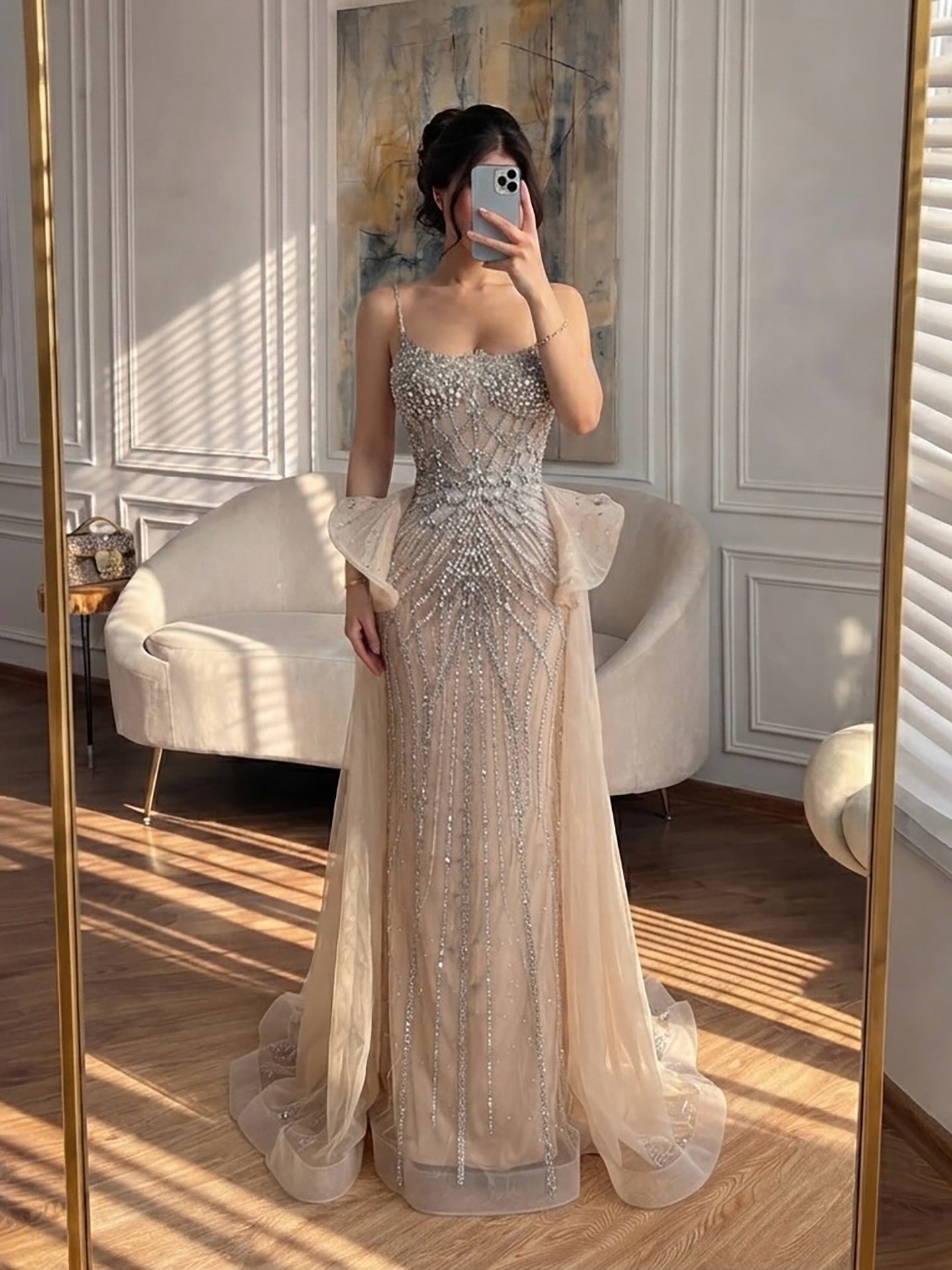 Luxury Caramel Crystal Beaded Spaghetti Strap Mermaid Evening Dress LA72810A SERENE HILL