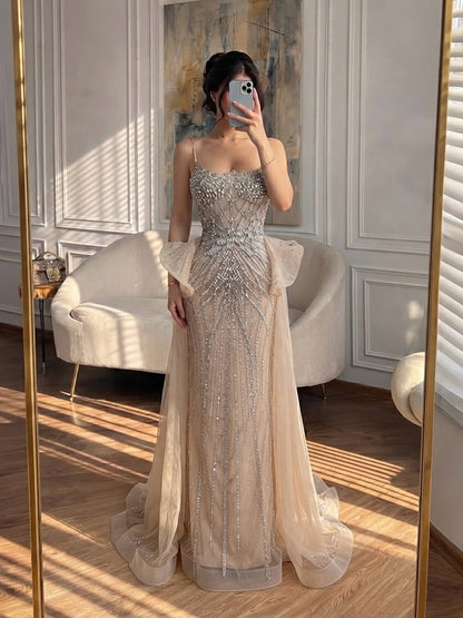 Luxury Caramel Crystal Beaded Spaghetti Strap Mermaid Evening Dress LA72810A SERENE HILL