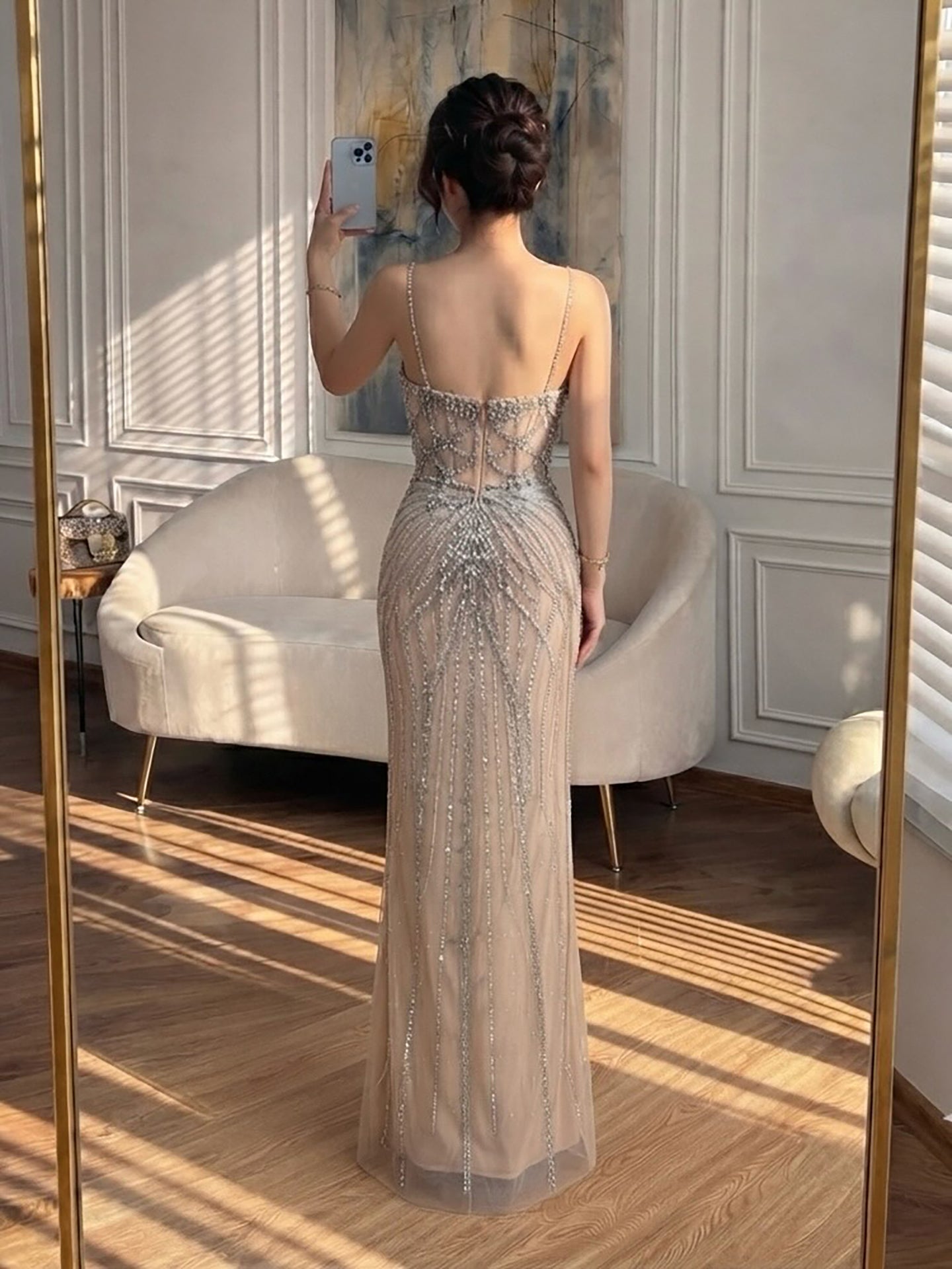 Luxury Caramel Crystal Beaded Spaghetti Strap Mermaid Evening Dress LA72810A SERENE HILL