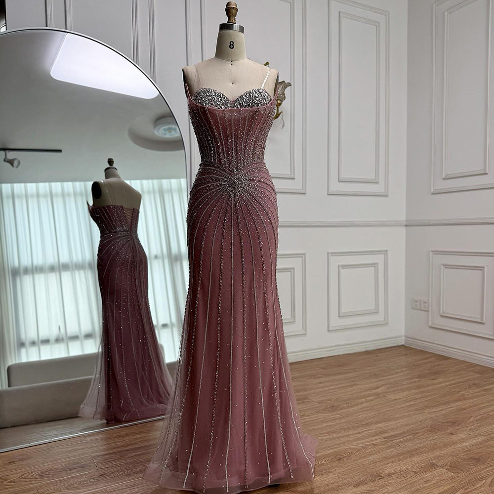 Nude Luxury Beaded Mermaid Evening Gown with Cape Sleeves LA72811A