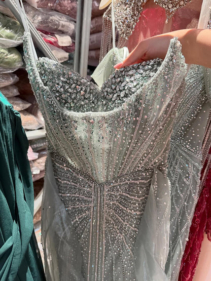 Luxury Caramel Crystal Beaded Mermaid Evening Dress With Overskirt LA72811D SERENE HILL