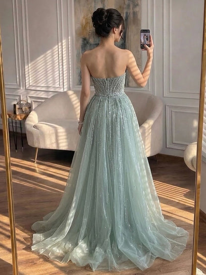 Luxury Caramel Crystal Beaded Mermaid Evening Dress With Overskirt LA72811D SERENE HILL