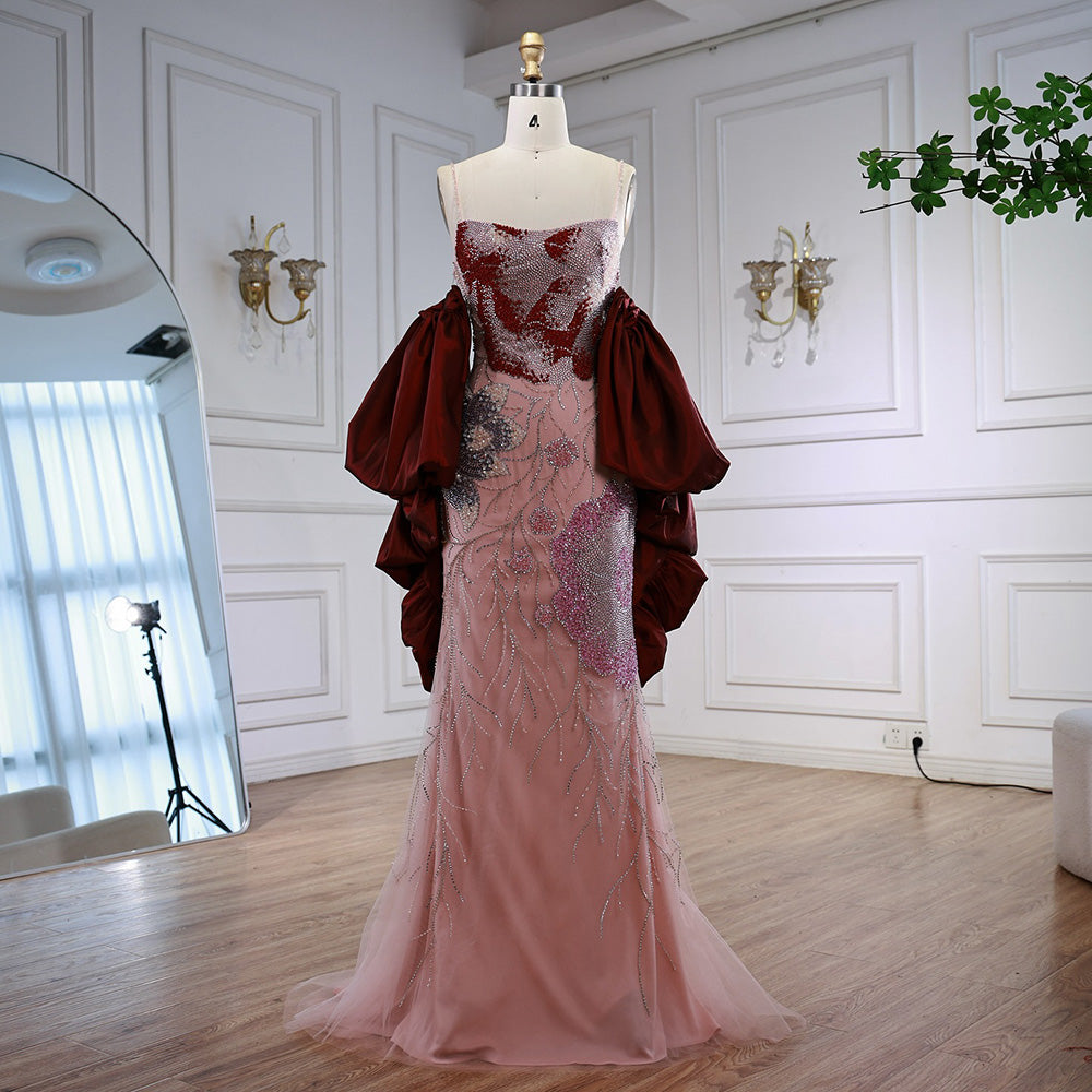 Luxury Designer Dreamy Pink Evening Dress With Cape Sleeves LA72850 - SERENE HILL