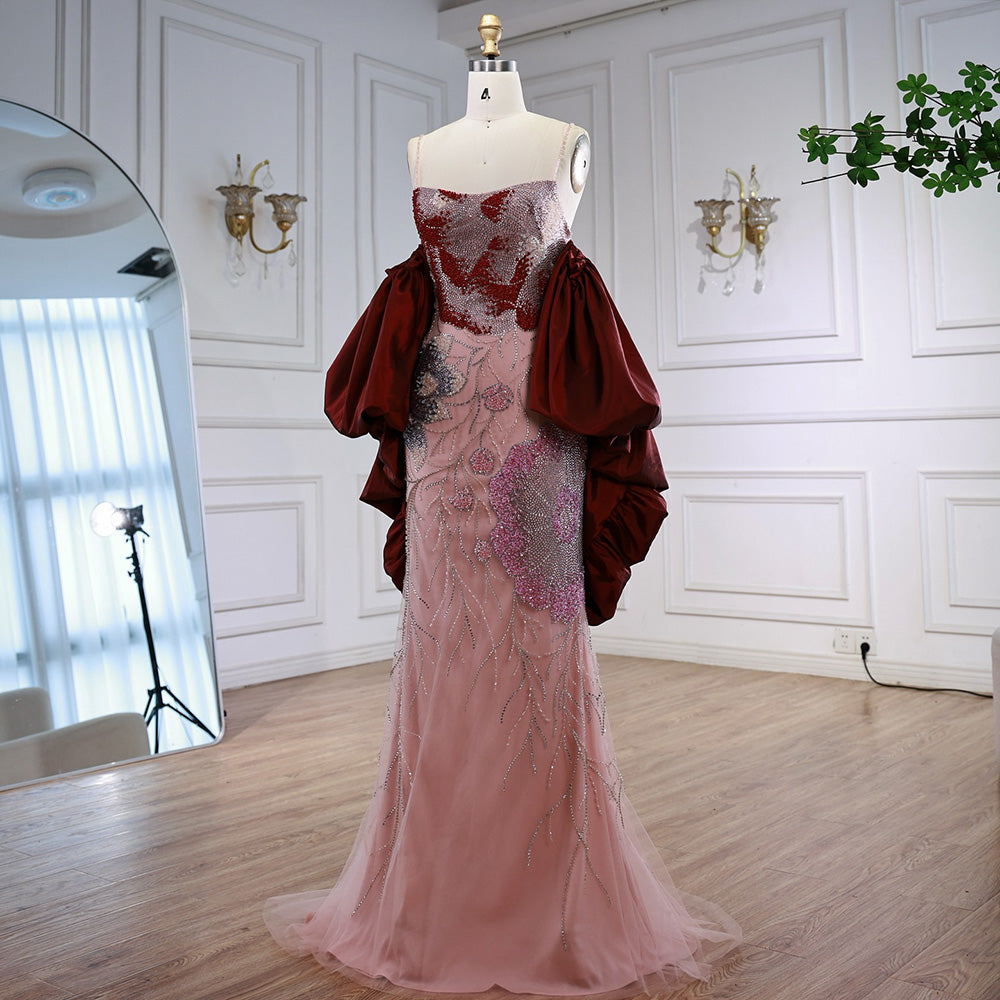 Luxury Designer Dreamy Pink Evening Dress With Cape Sleeves LA72850 - SERENE HILL