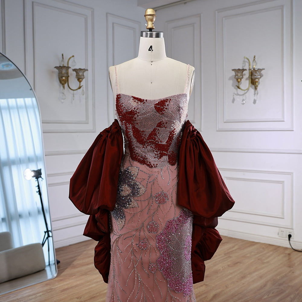 Luxury Designer Dreamy Pink Evening Dress With Cape Sleeves LA72850 - SERENE HILL