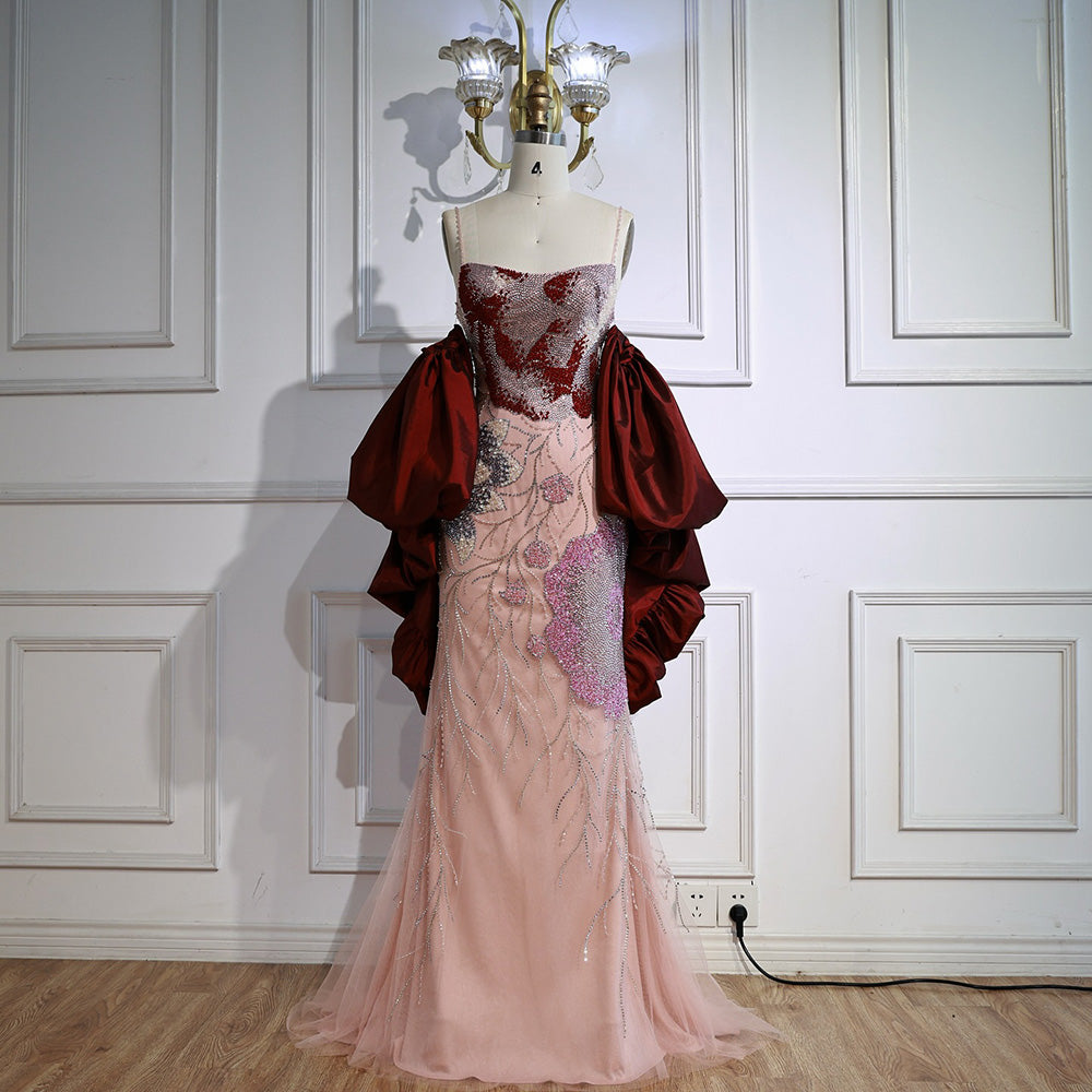 Luxury Designer Dreamy Pink Evening Dress With Cape Sleeves LA72850 - SERENE HILL