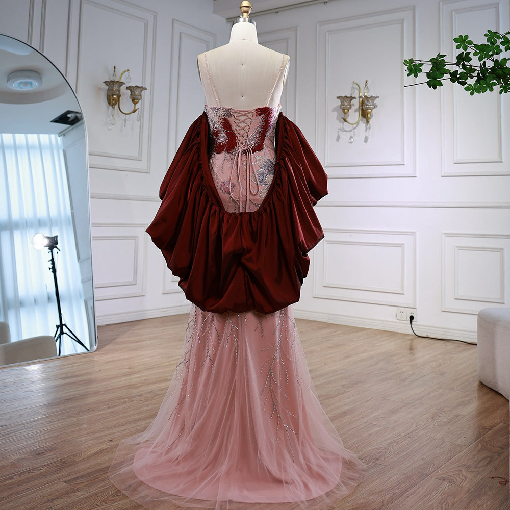 Luxury Designer Dreamy Pink Evening Dress With Cape Sleeves LA72850 - SERENE HILL