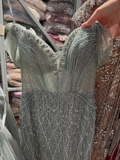 Luxury Nude Off Shoulder Beaded Tassel Evening Dress LA72854A SERENE HILL