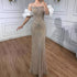 Luxury Beaded Evening Dress Puff Sleeves Pearl Adorned LA72903 - SERENE  HILL