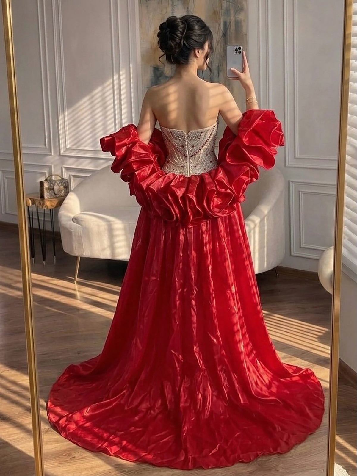 Luxury Red Crystal Mermaid Dress with Detachable Cape LA72903A SERENE HILL
