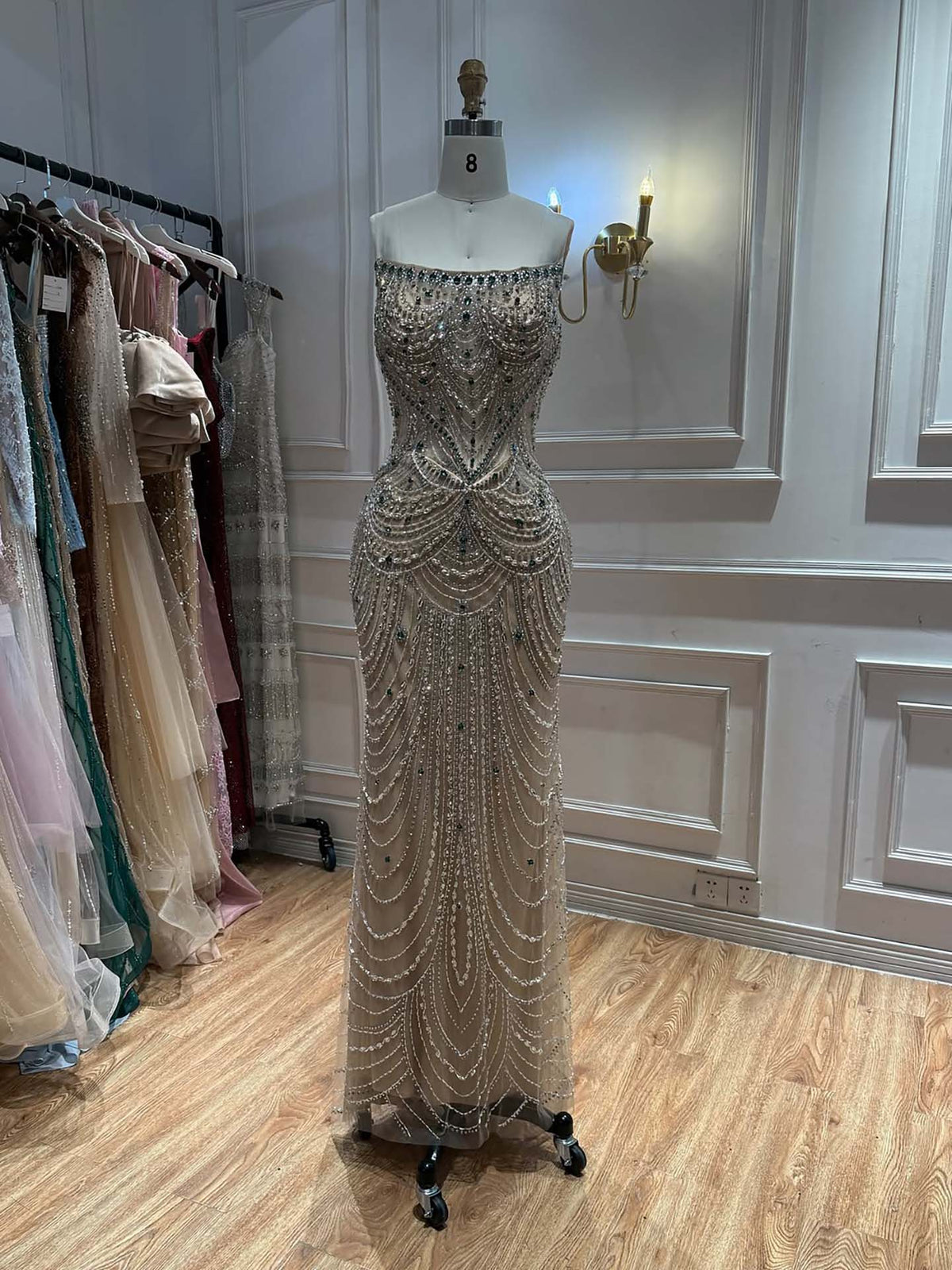 Luxury Red Crystal Beaded Mermaid Dress with Detachable Cape LA72903A