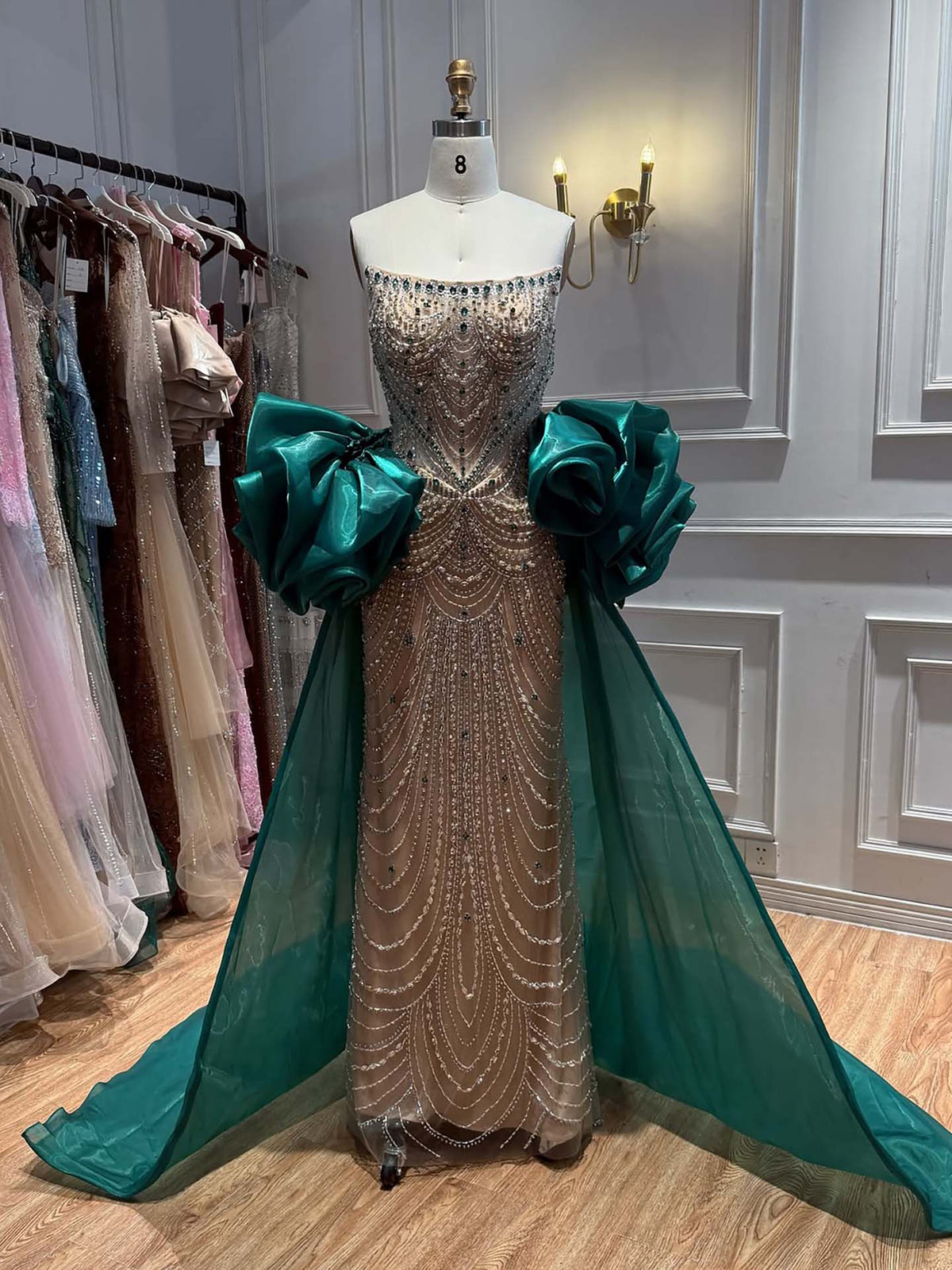 Luxury Red Crystal Beaded Mermaid Dress with Detachable Cape LA72903A