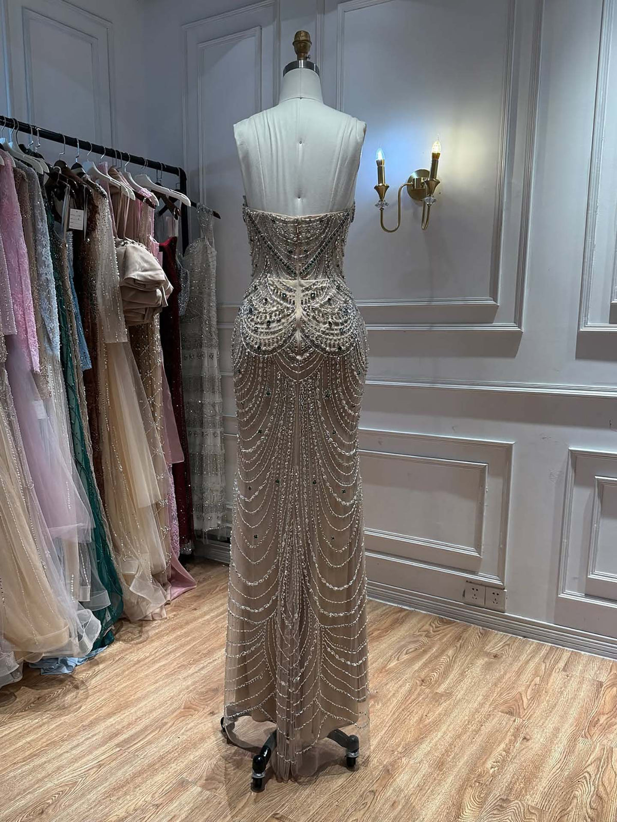 Luxury Red Crystal Beaded Mermaid Dress with Detachable Cape LA72903A