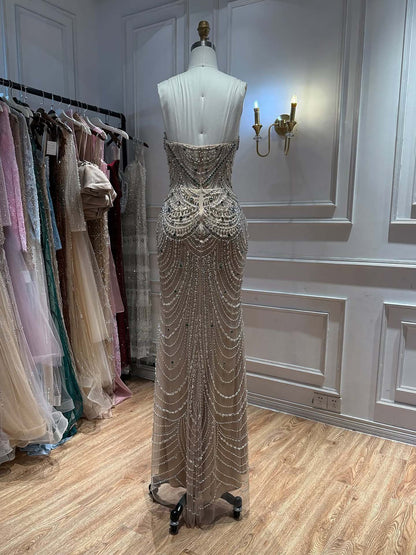 Luxury Red Crystal Beaded Mermaid Dress with Detachable Cape LA72903A