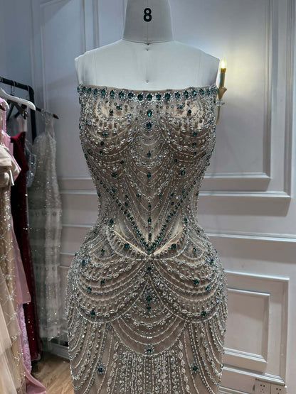 Luxury Red Crystal Beaded Mermaid Dress with Detachable Cape LA72903A