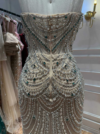 Luxury Red Crystal Beaded Mermaid Dress with Detachable Cape LA72903A