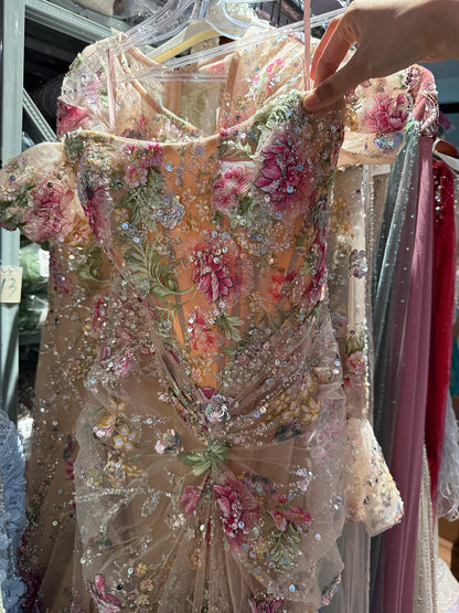 Luxury Nude Pink Floral Beaded Mermaid Dress LA72905C SERENE HILL