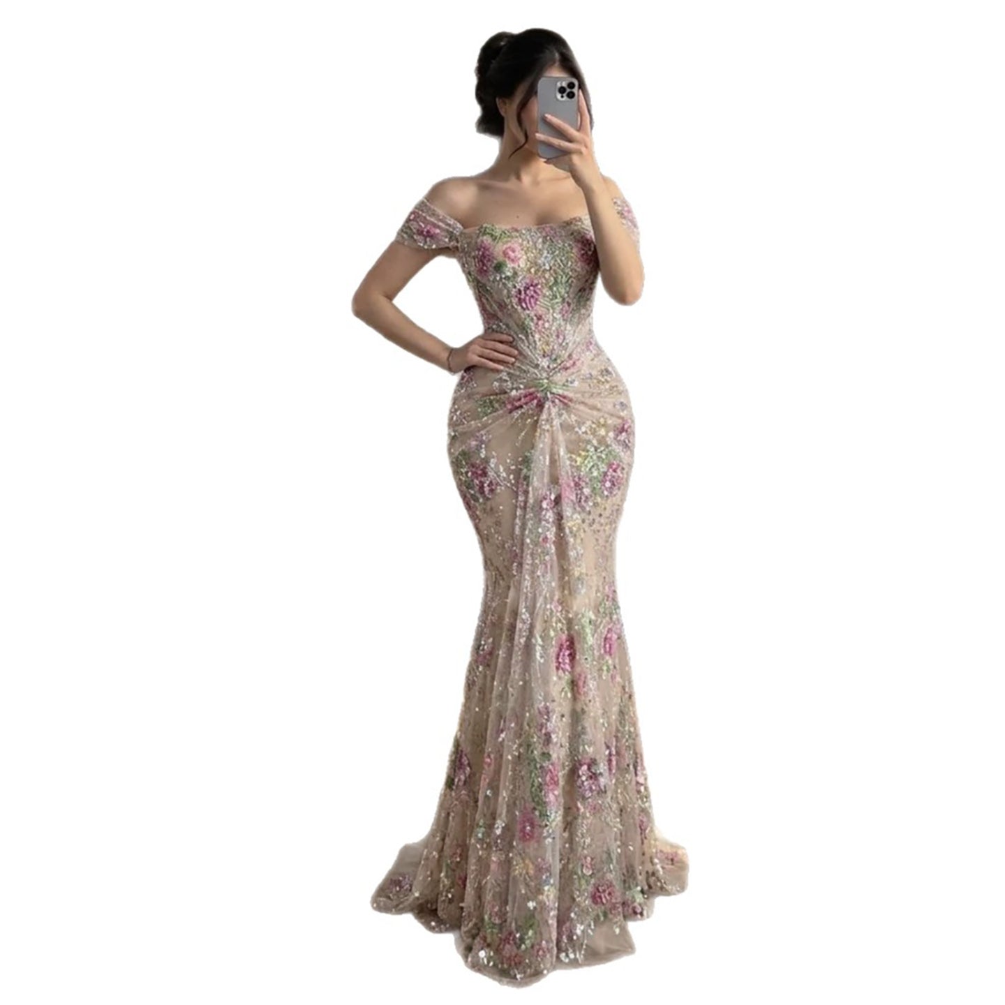 Luxury Nude Pink Floral Beaded Mermaid Dress LA72905C SERENE HILL