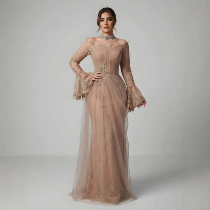 Luxury Light Pink Mermaid Lace Beaded Evening Dress LA72910 - SERENE  HILL