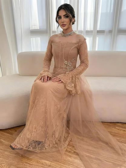 Luxury Light Pink Mermaid Lace Beaded Evening Dress LA72910 - SERENE  HILL