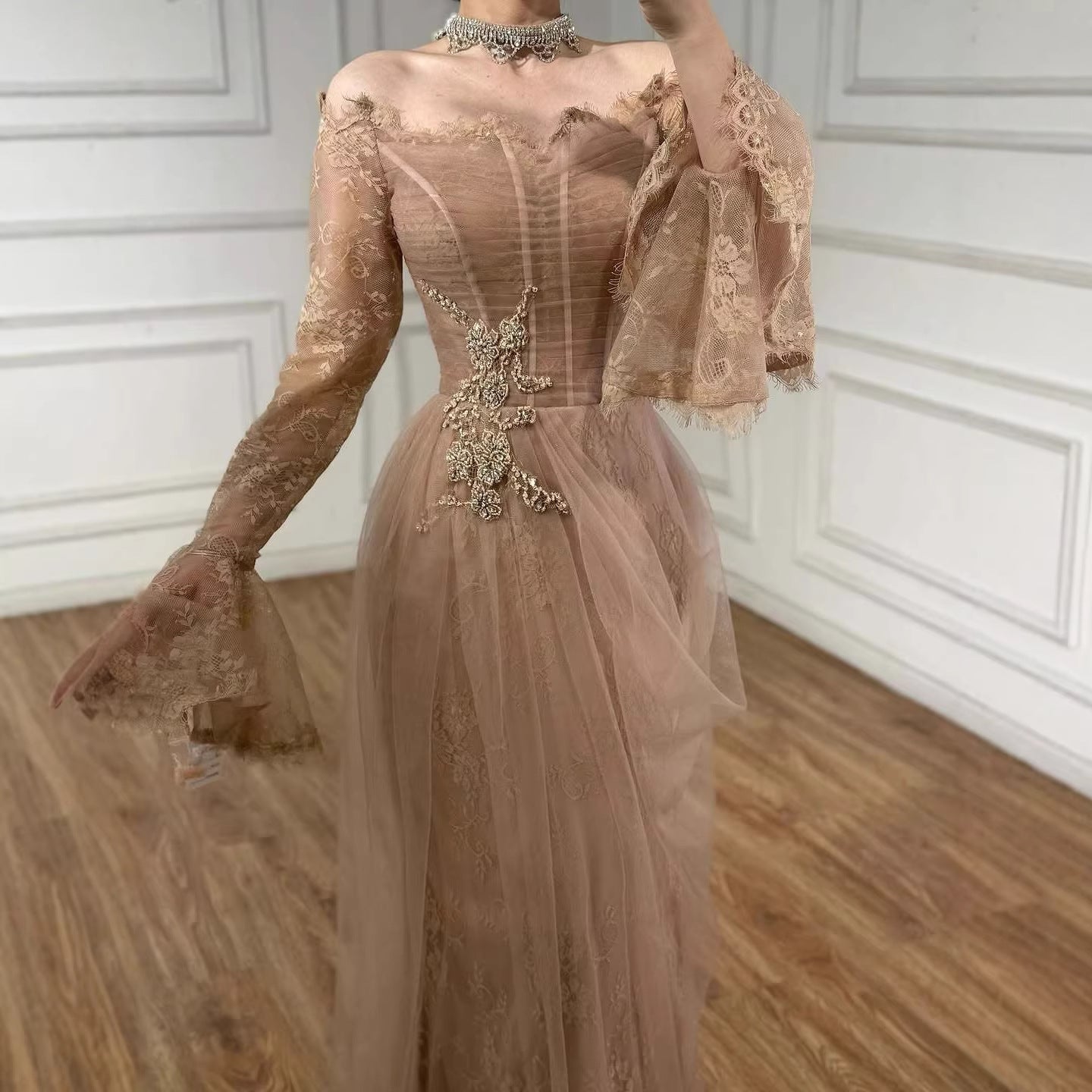 Luxury Light Pink Mermaid Lace Beaded Evening Dress LA72910 - blush Pink / 8 Luxury Light Pink Mermaid Lace Beaded Evening Dress LA72910 - blush Pink / 8