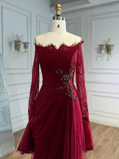 Luxury Light Pink Mermaid Lace Beaded Evening Dress LA72910 - SERENE  HILL