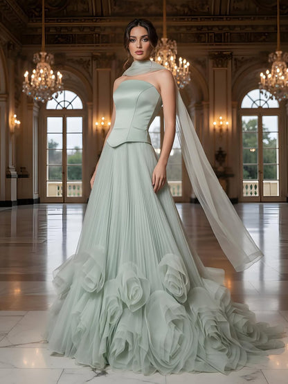Elegant Sage Green 3D Flowers A Line Evening Dresses Gowns LA72913 - SERENE  HILL
