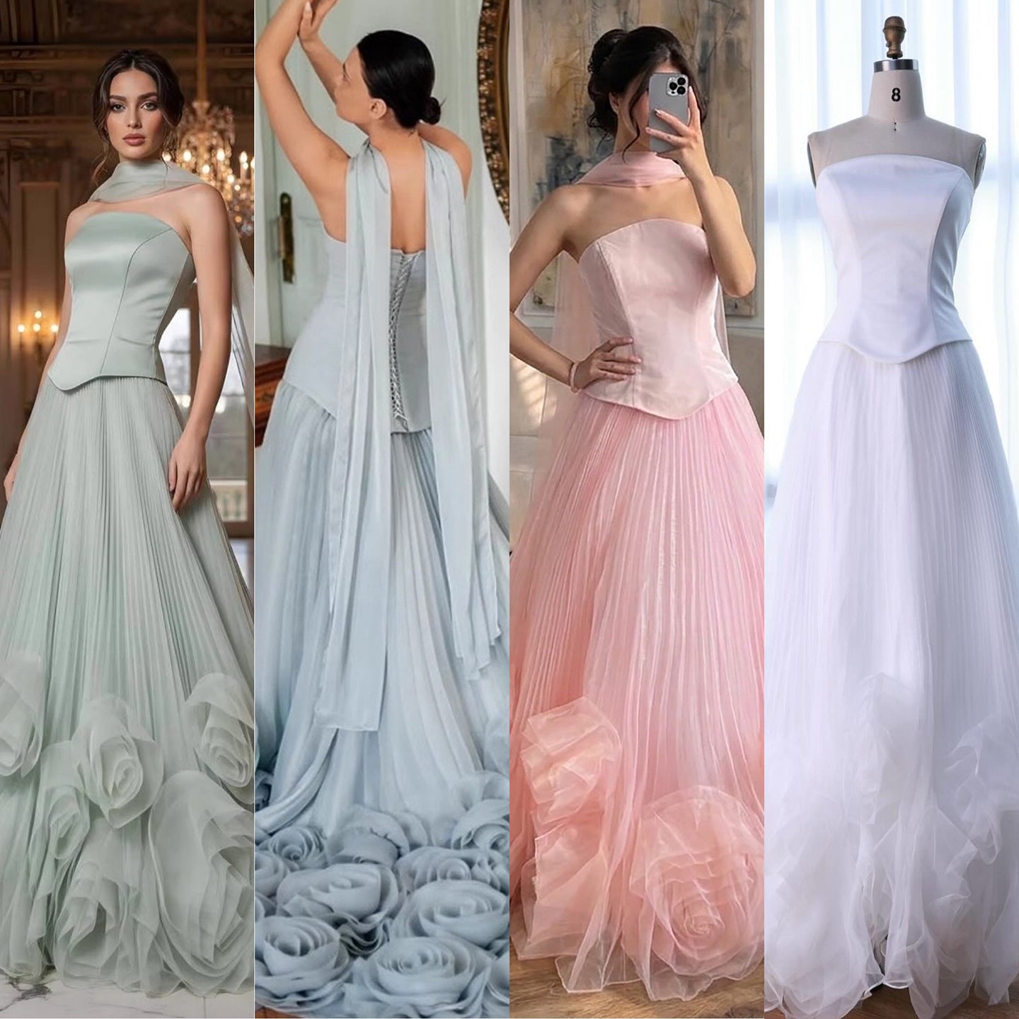 Elegant Sage Green 3D Flowers A Line Evening Dresses Gowns LA72913 SERENE HILL