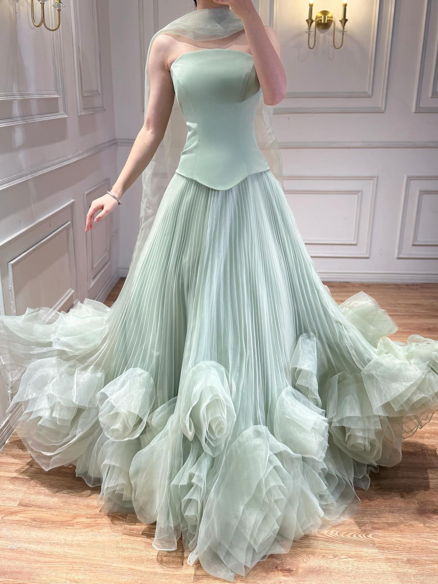 Elegant Sage Green 3D Flowers A Line Evening Dresses Gowns LA72913 - SERENE  HILL