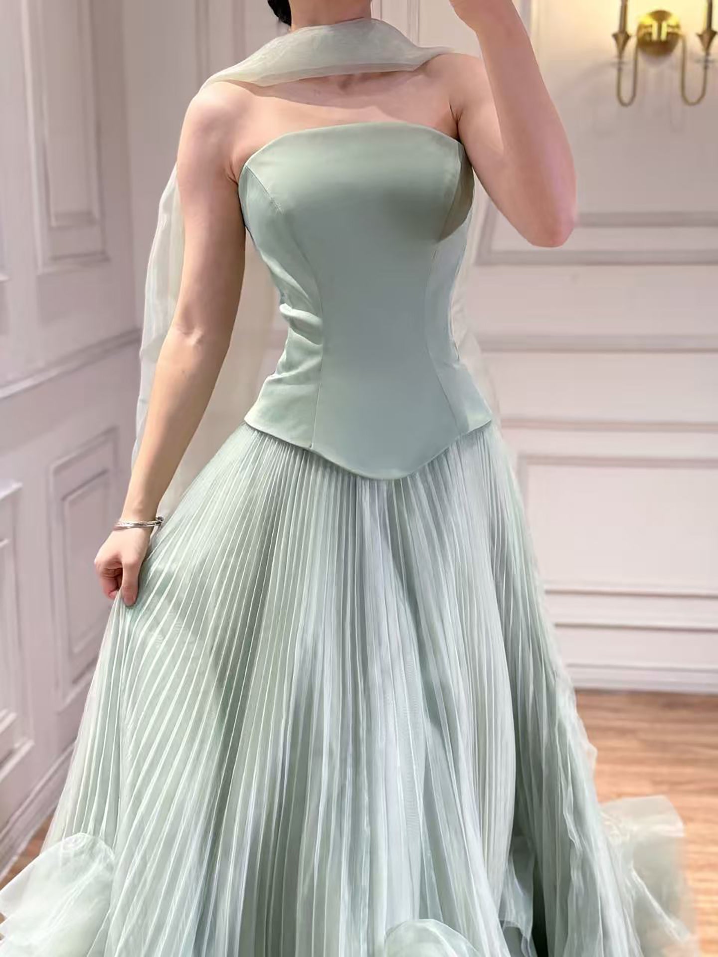 Elegant Sage Green 3D Flowers A Line Evening Dresses Gowns LA72913 - SERENE  HILL