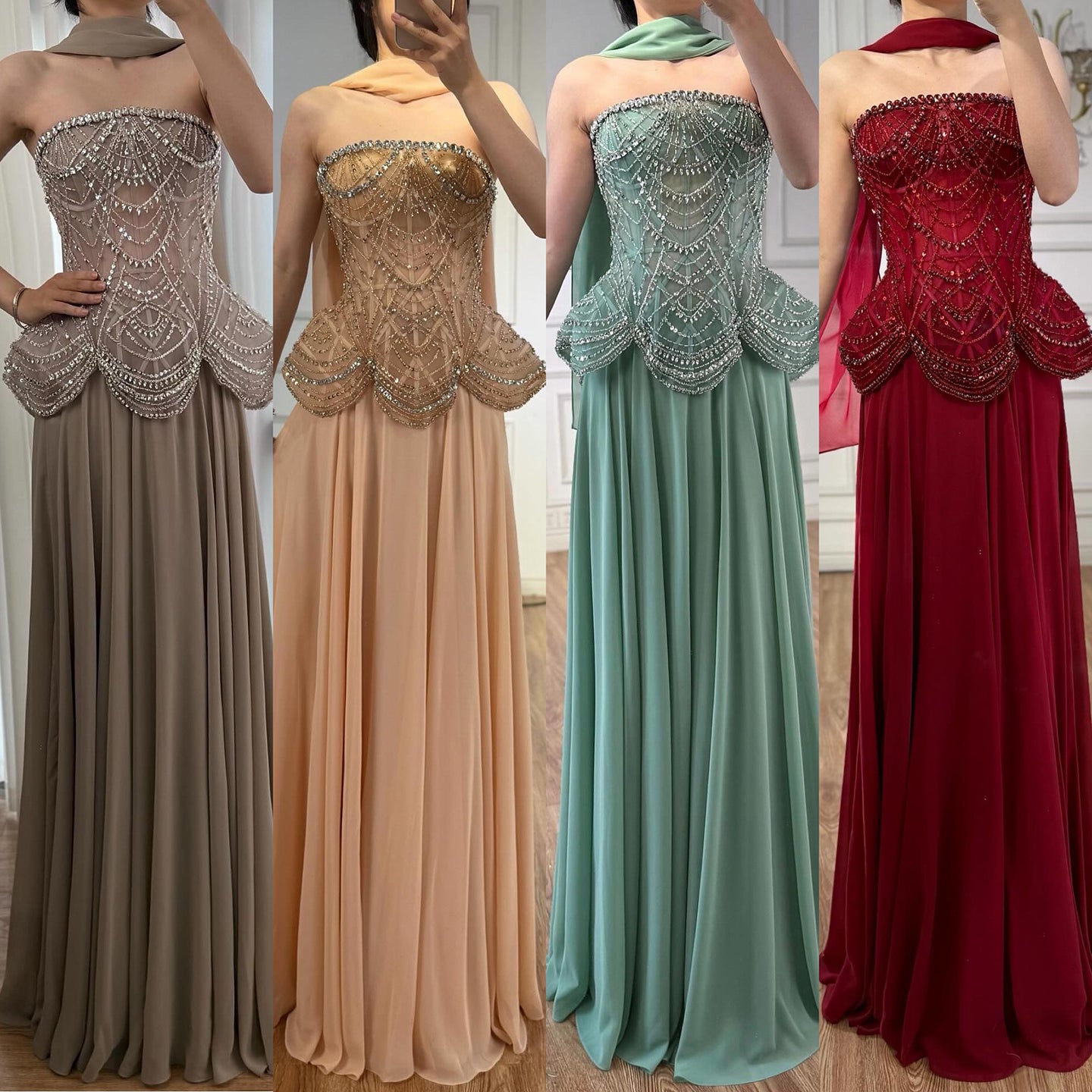 Luxury Designer Nude Beaded Chiffon Evening Dress LA72915 - SERENE  HILL