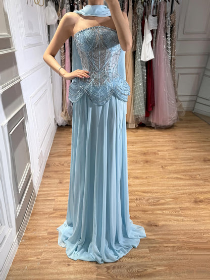 Luxury Designer Nude Beaded Chiffon Evening Dress LA72915 SERENE HILL