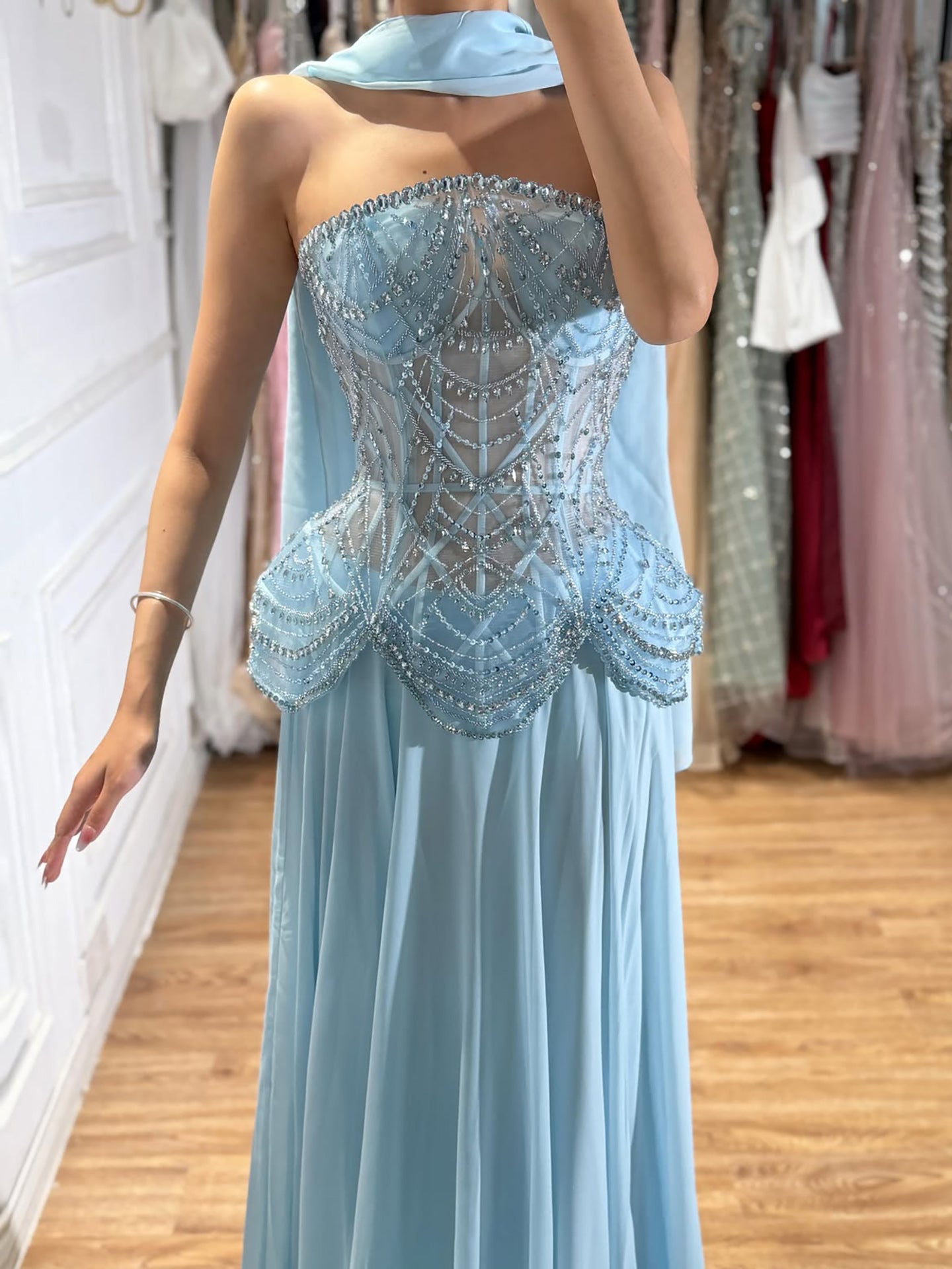 Luxury Designer Nude Beaded Chiffon Evening Dress LA72915 SERENE HILL