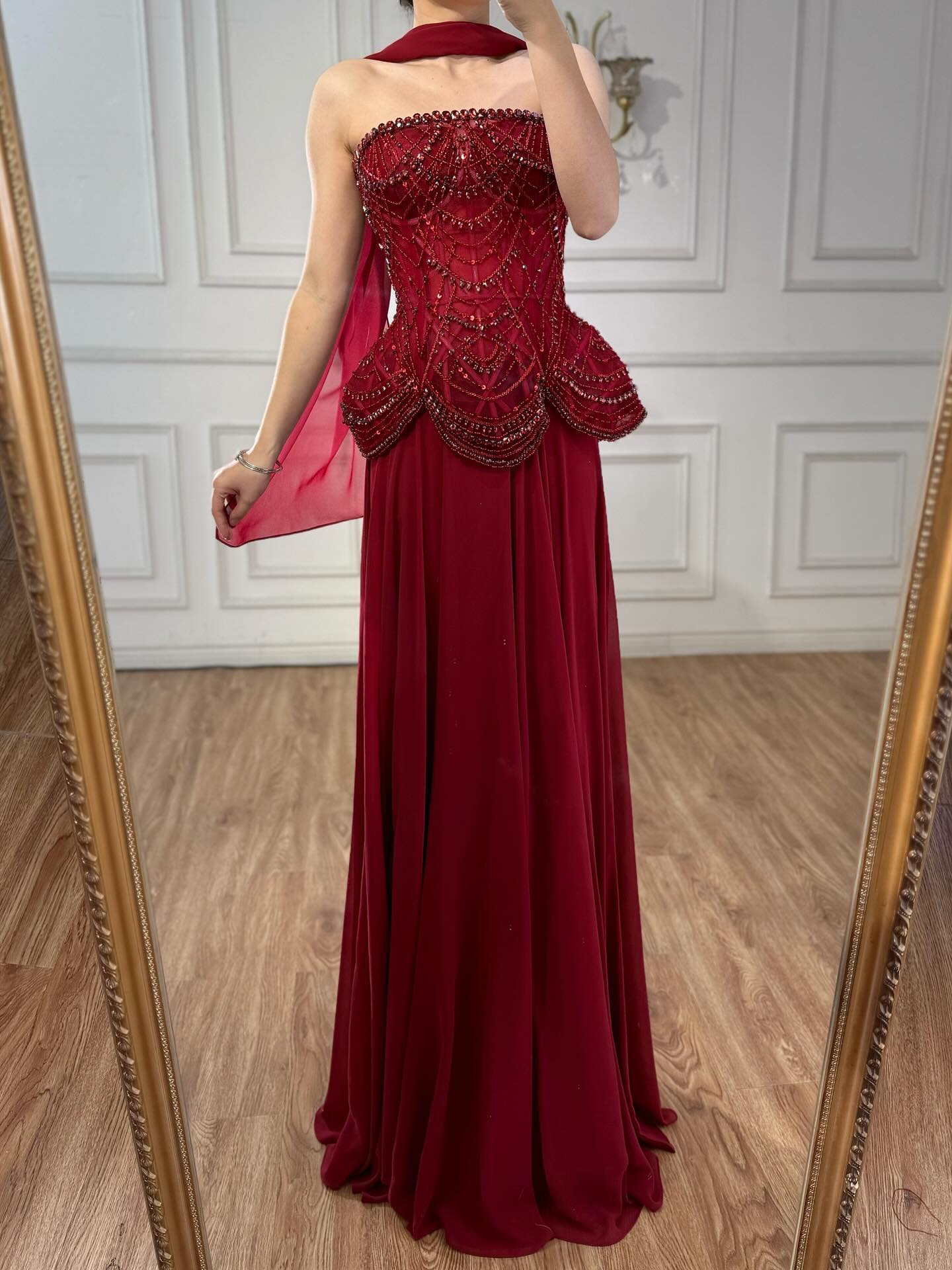 Luxury Designer Nude Beaded Chiffon Evening Dress LA72915 - SERENE  HILL