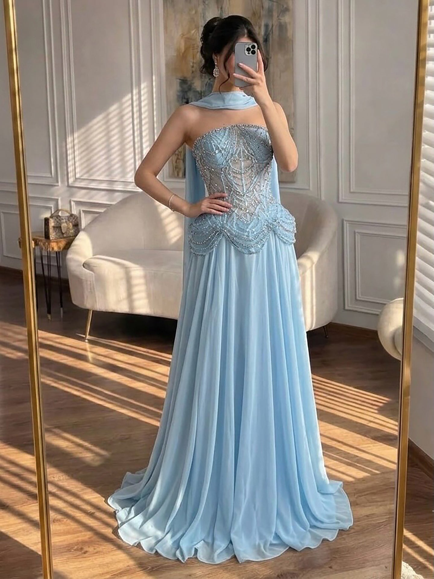 Luxury Designer Nude Beaded Chiffon Evening Dress LA72915 SERENE HILL