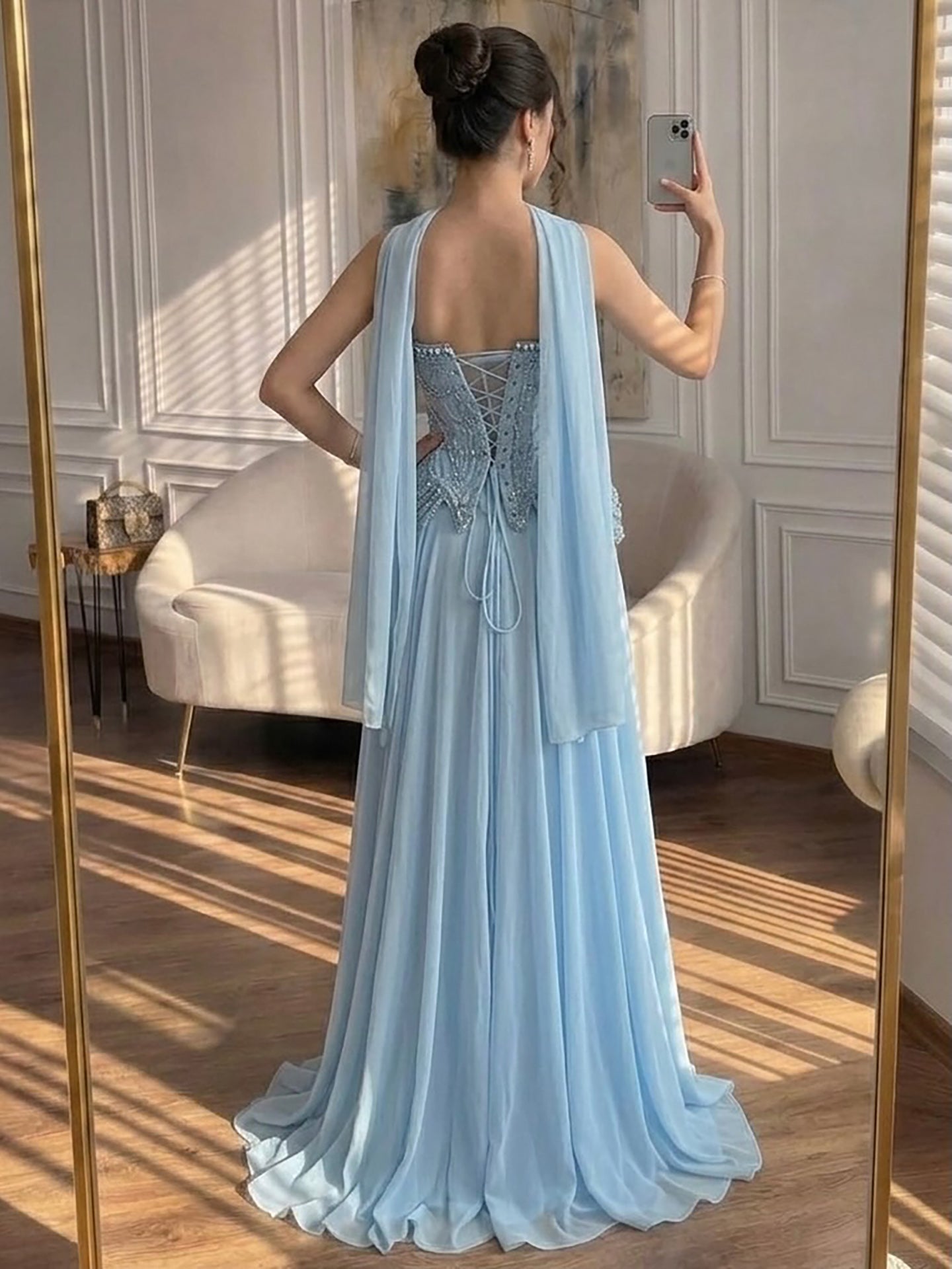 Luxury Designer Nude Beaded Chiffon Evening Dress LA72915 SERENE HILL