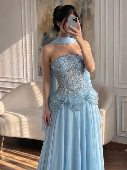 Luxury Designer Nude Beaded Chiffon Evening Dress LA72915 SERENE HILL