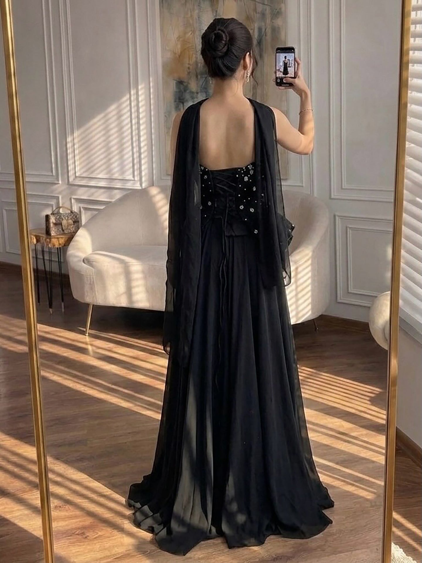 Luxury Black Strapless Beaded Peplum A-Line Evening Dress LA72915B – SERENE HILL