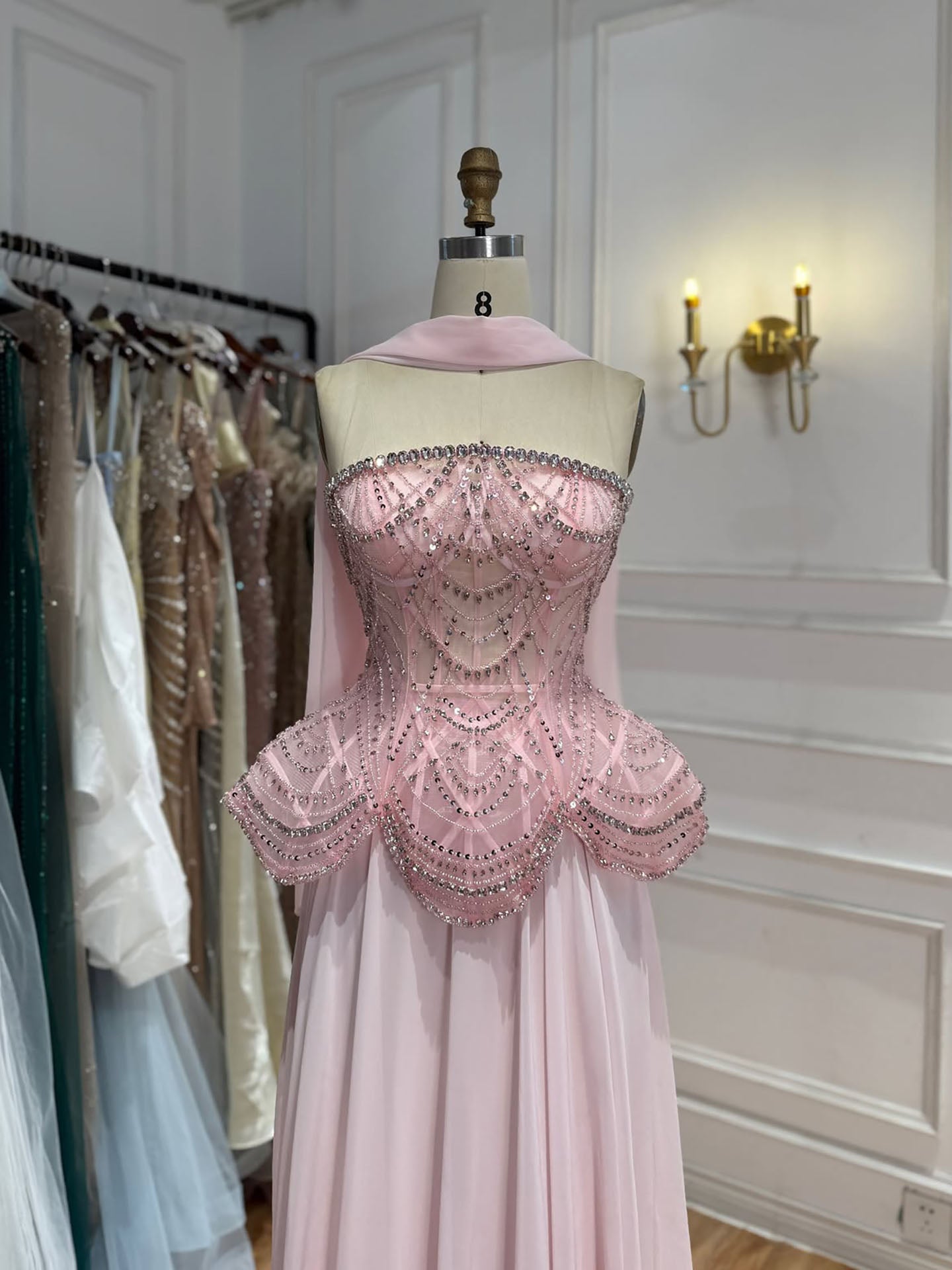 Luxury Designer Nude Beaded Chiffon Evening Dress LA72915 SERENE HILL