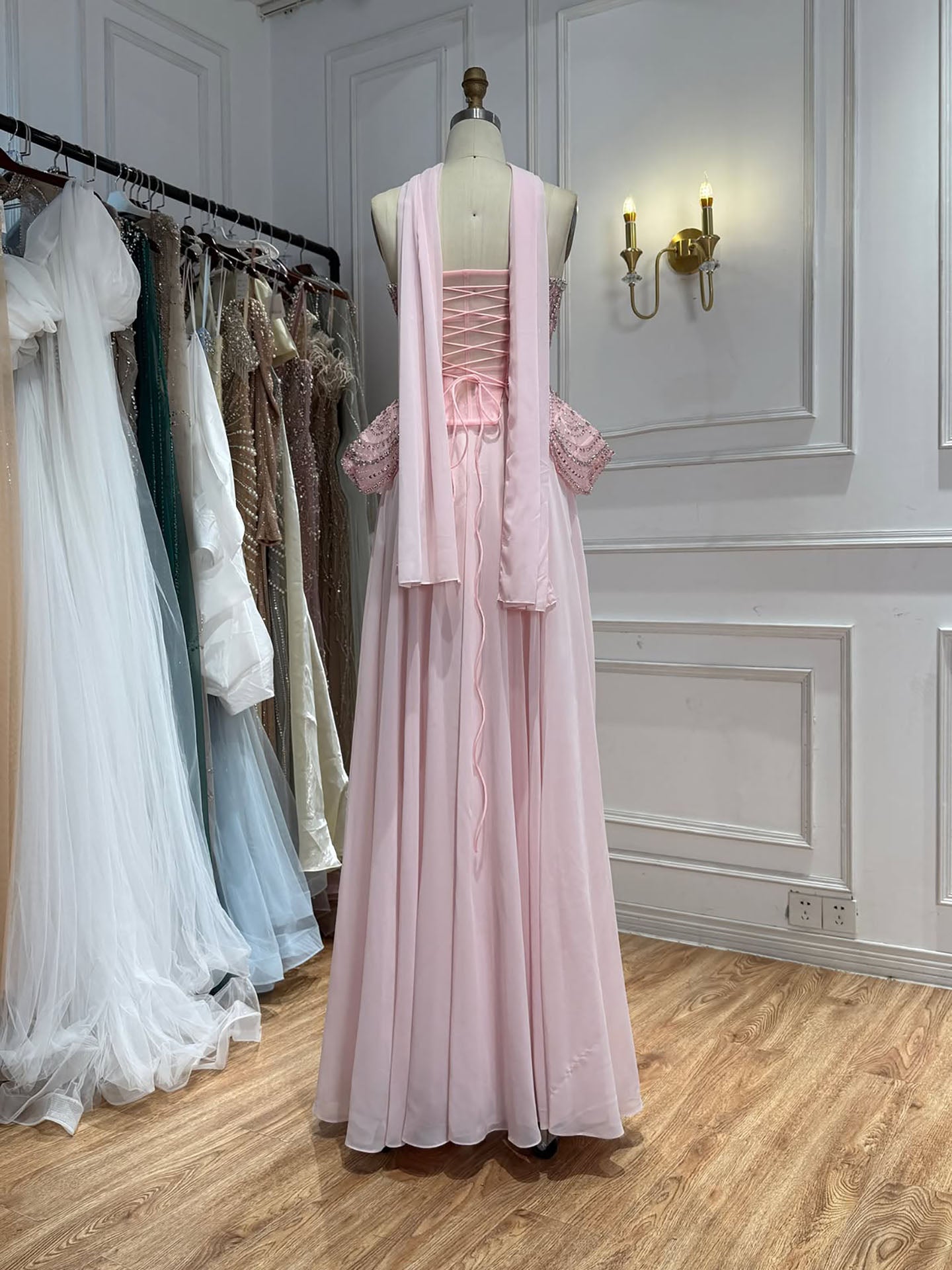 Luxury Designer Nude Beaded Chiffon Evening Dress LA72915 SERENE HILL