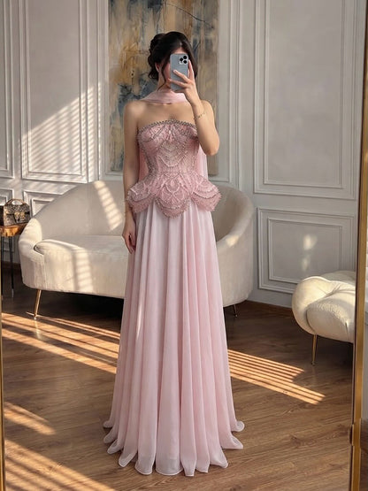 Luxury Designer Nude Beaded Chiffon Evening Dress LA72915 SERENE HILL