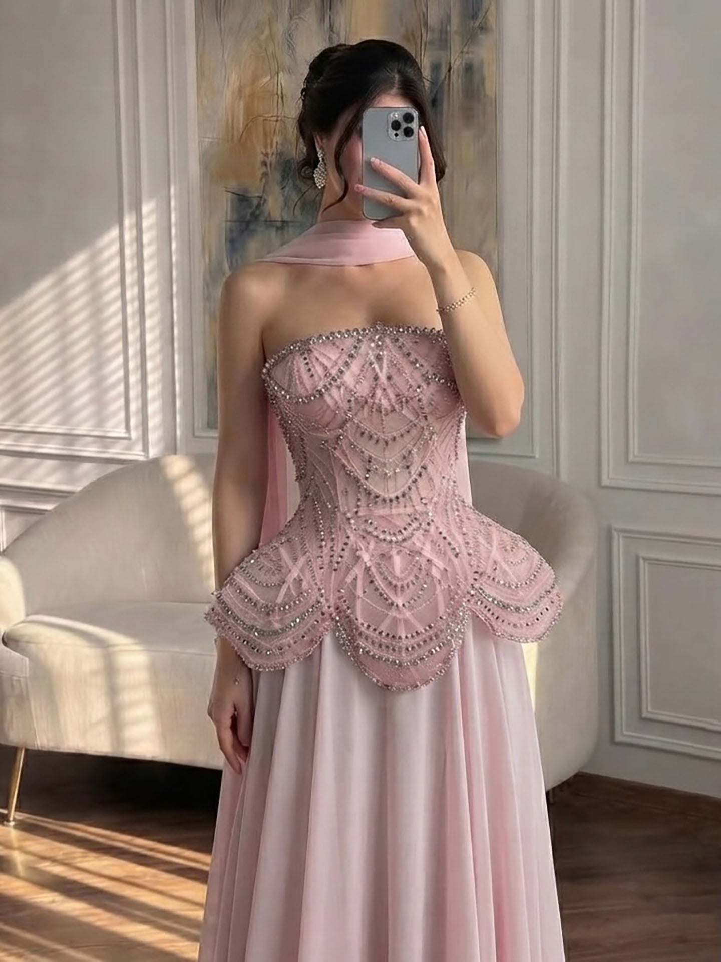 Luxury Designer Nude Beaded Chiffon Evening Dress LA72915 SERENE HILL