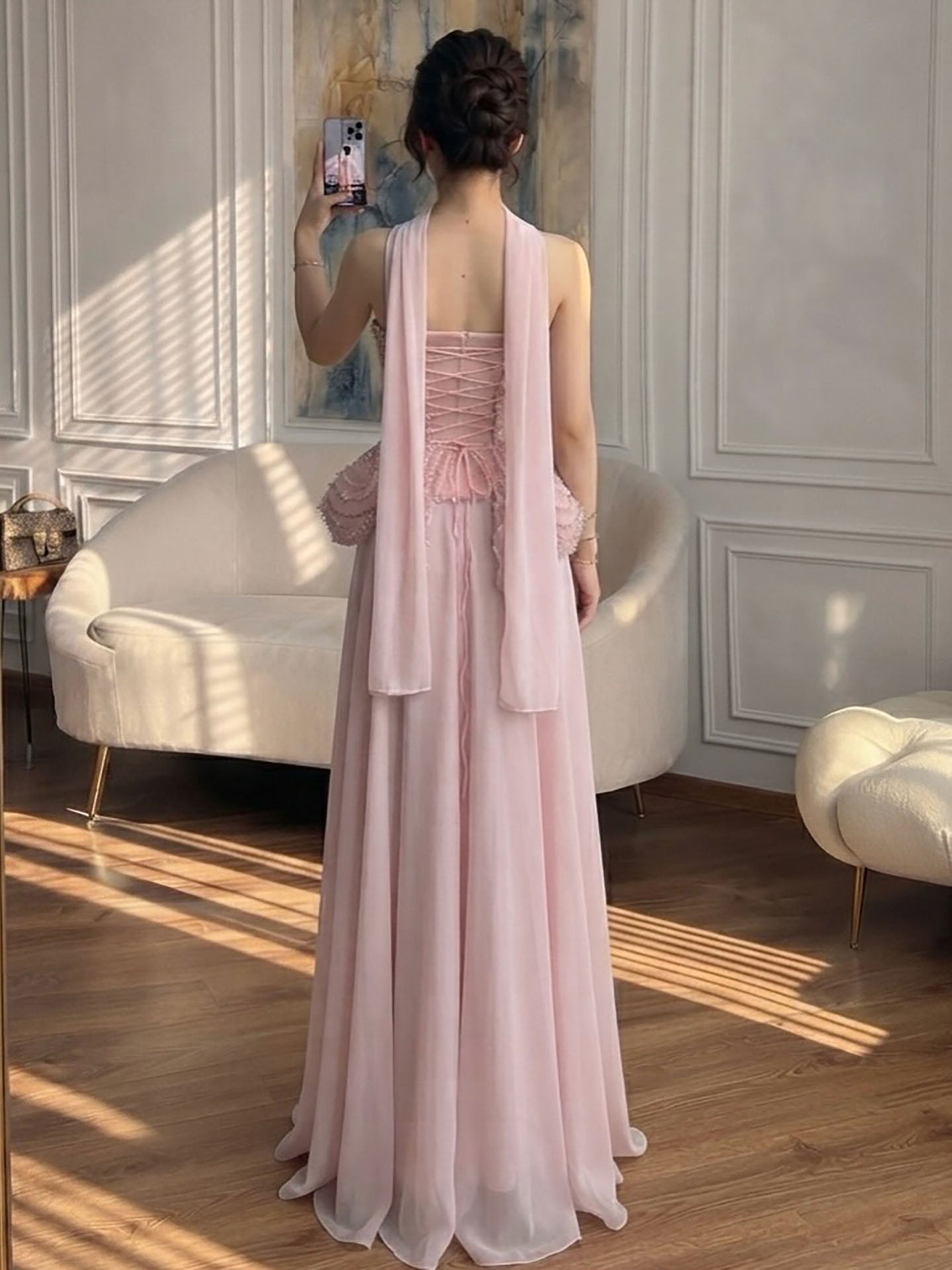 Luxury Designer Nude Beaded Chiffon Evening Dress LA72915 SERENE HILL