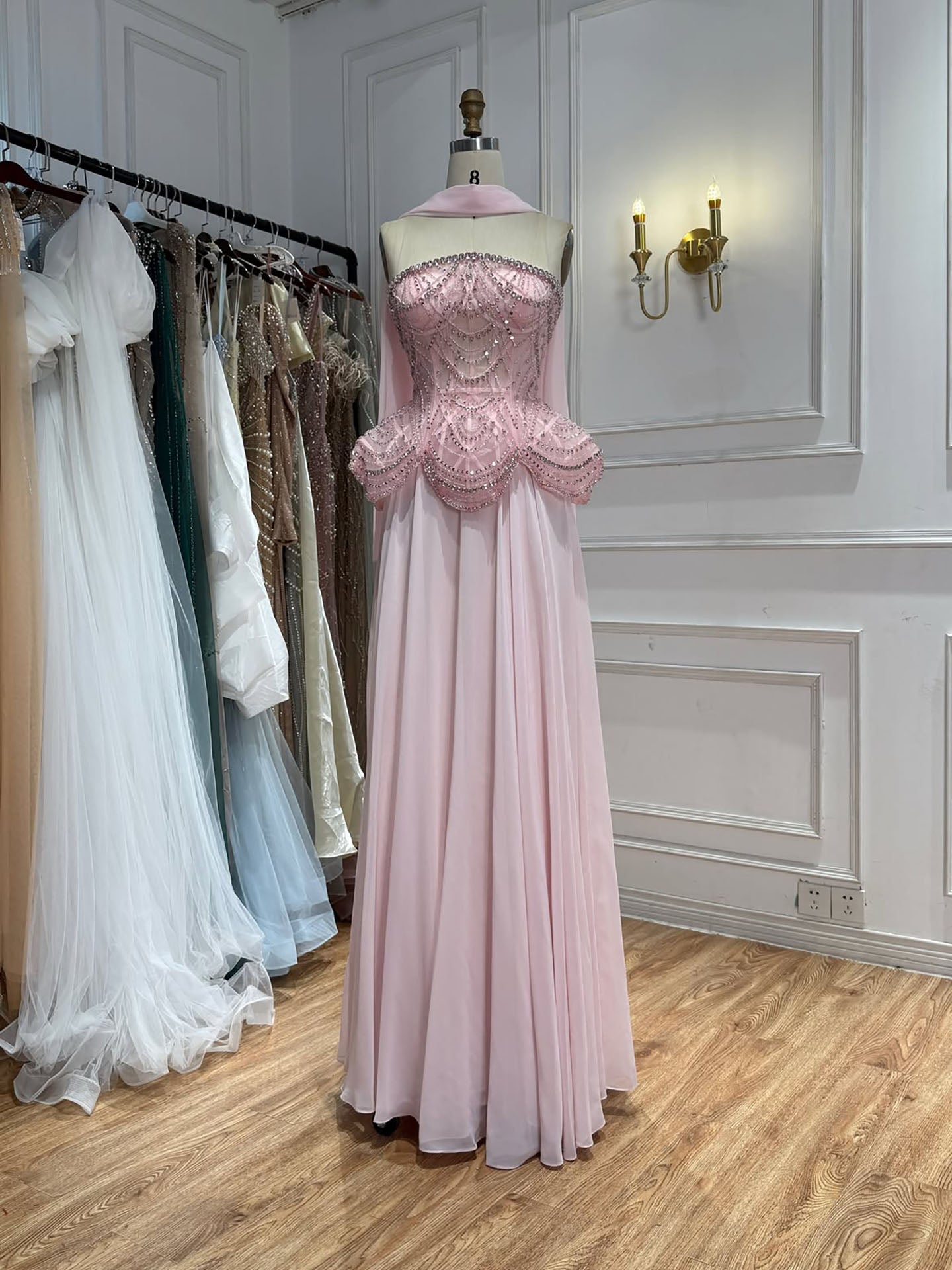 Luxury Designer Nude Beaded Chiffon Evening Dress LA72915 SERENE HILL