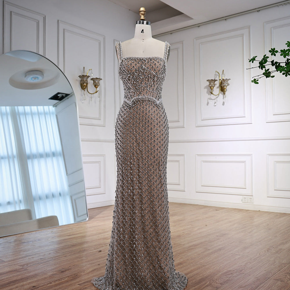 Luxury Silver Mermaid Evening Dress with Designed Stones LA72919 - SERENE HILL