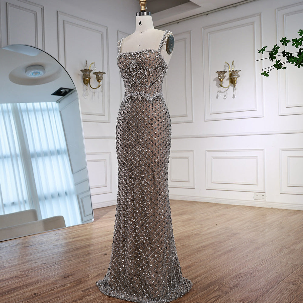 Luxury Silver Mermaid Evening Dress with Designed Stones LA72919 - SERENE HILL