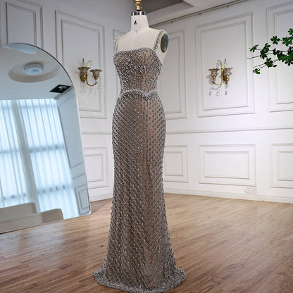 Luxury Silver Mermaid Evening Dress with Designed Stones LA72919 - SERENE HILL